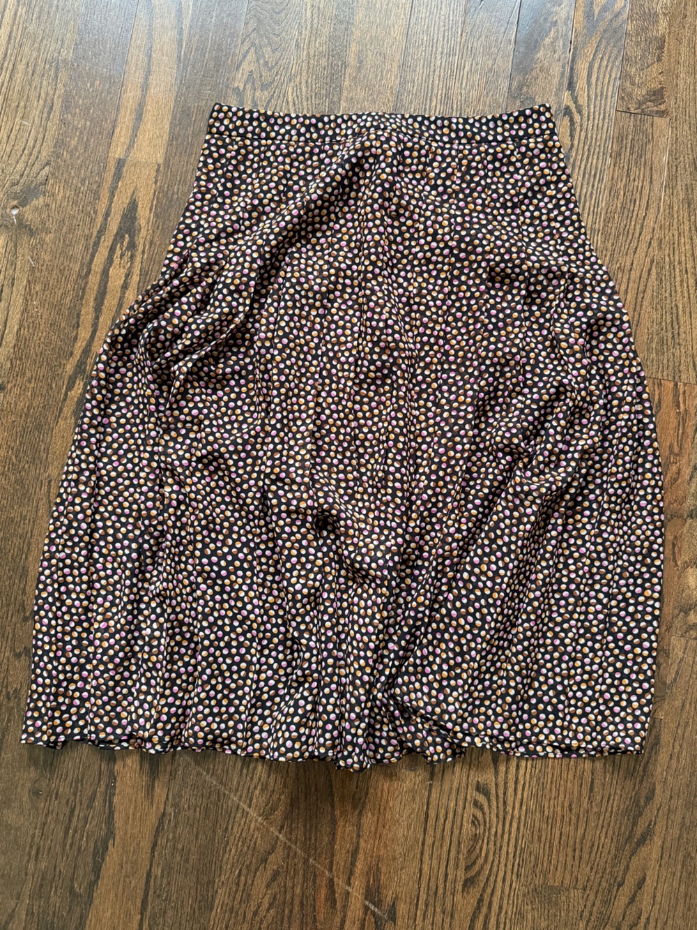 Ann Taylor Black Skirt with Pink, Cream and Orange Polka Dots